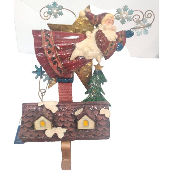 Vintage 2000 Christmas Stocking Hanger Ornate Metal Santa Chimney Tree TMD - Picture 1 of 16